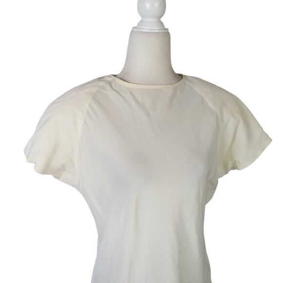 Vintage 90s Clio Cream 100% Silk Short Sleeve Blouse Top L - Picture 2 of 5